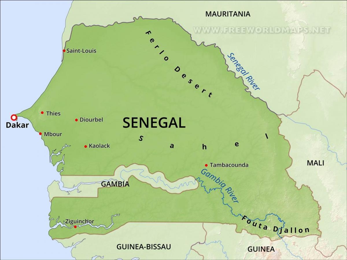 mapa ng pisikal na mapa ng Senegal